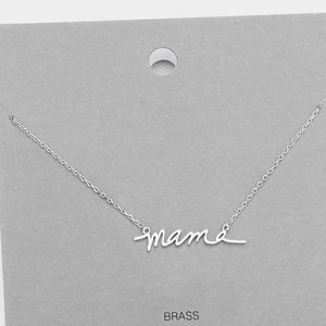 Silver MAMA Worded Pendant Necklace Chain Jewelry